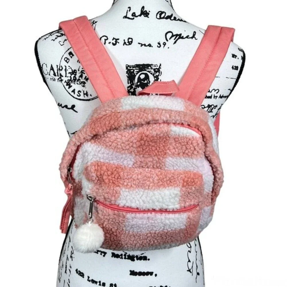 Mini Backpack Cat & Jack   pink and white Plaid Sherpa Mini Backpack size S